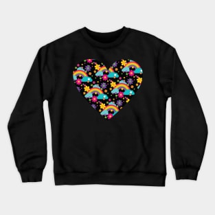 Heart With Rainbows and Flowers Crewneck Sweatshirt